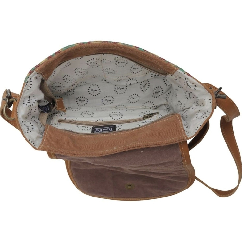 Myra Bag Western Leather Shoulder Canvas Crossbody Electric Ice Turquoise Brown - Picture 6 of 16